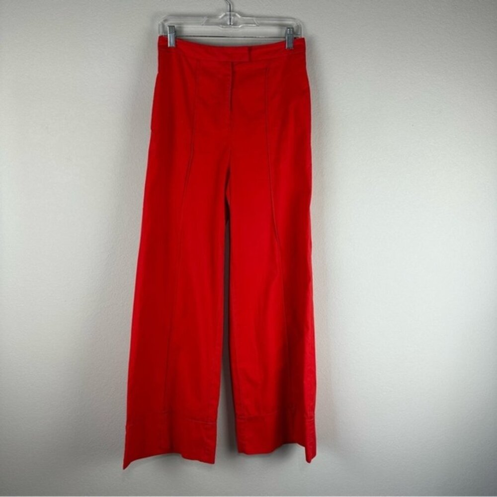 Anthropologie Red Orange Casual Boho Pleated Wide Leg Flare Trouser Pants Size 2